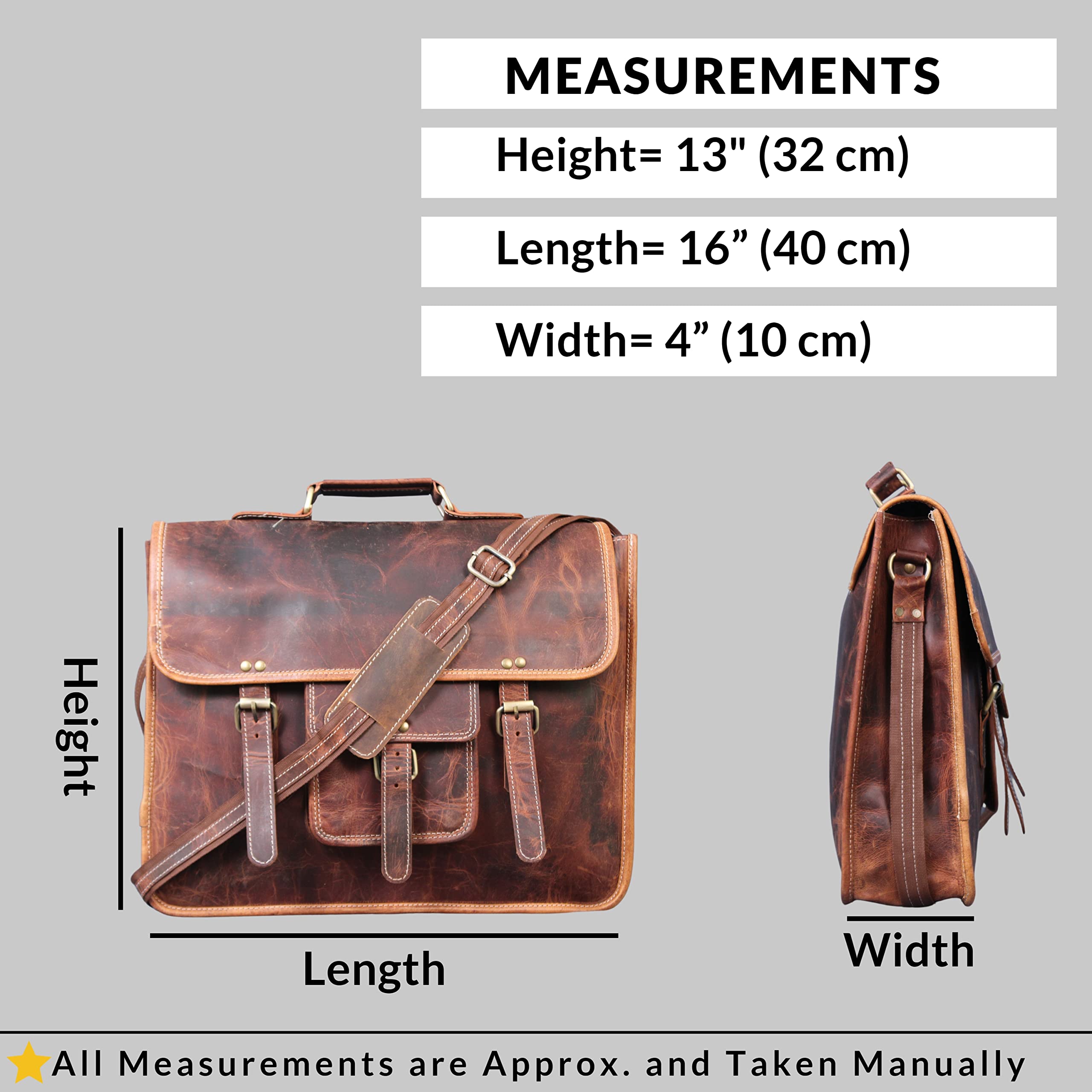  Genuine Buffalo Leather Briefcase Bag Men's Messenger Brown Work Laptop Bag